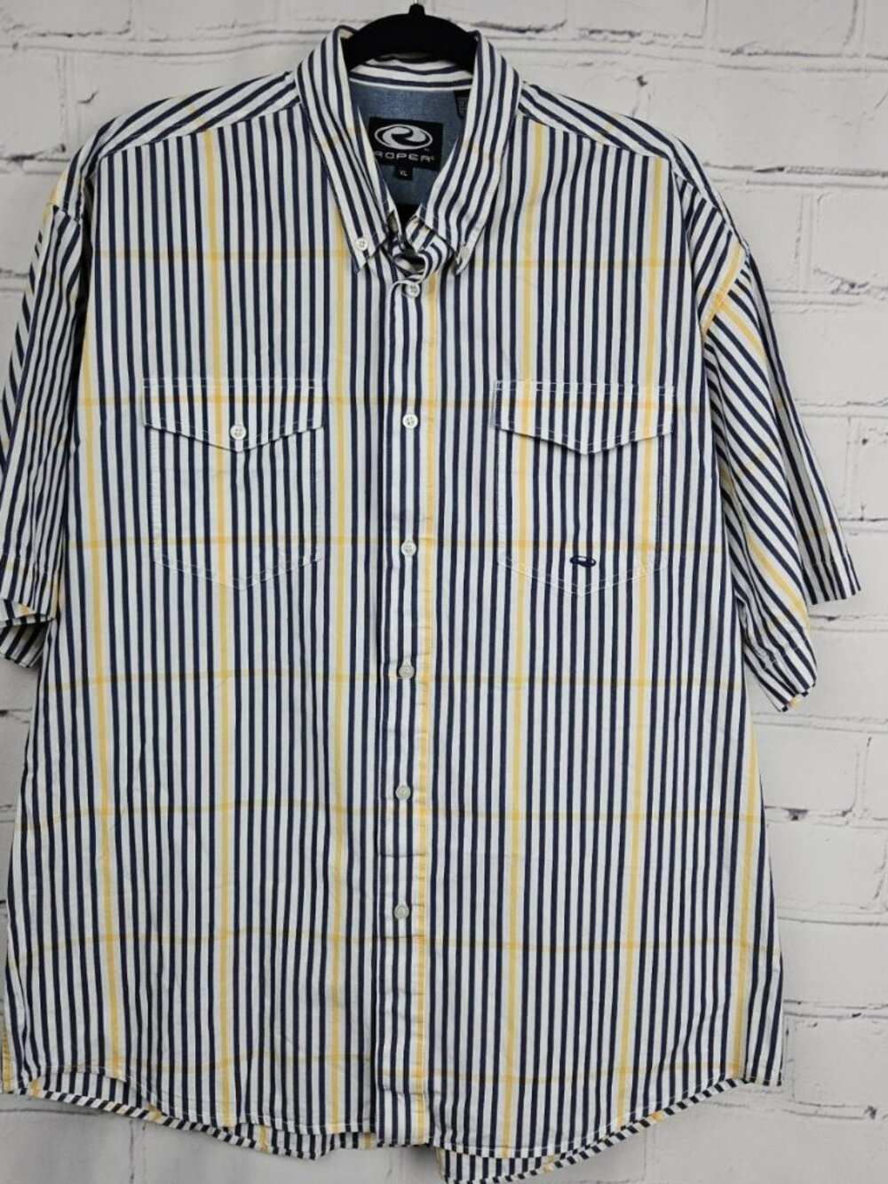 Roper XL Mens Striped Button-Down Shirt Cotton Casual Style Short Sleeve Beachy